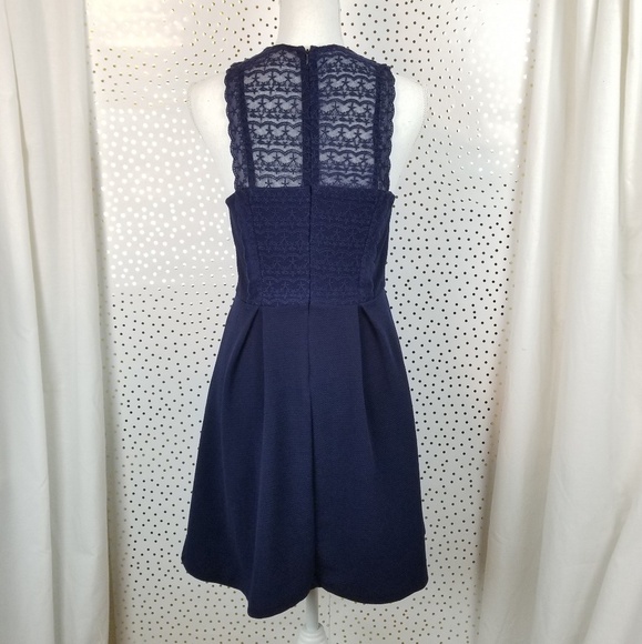 Francesca's Alya Navy Fit and Flare Lace Bib Dress - Picture 4 of 8